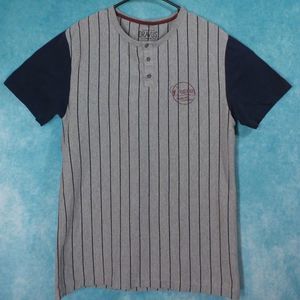 Dravus Pinstriped Baseball Style Henley Jersey, Gray/Black, Size Large